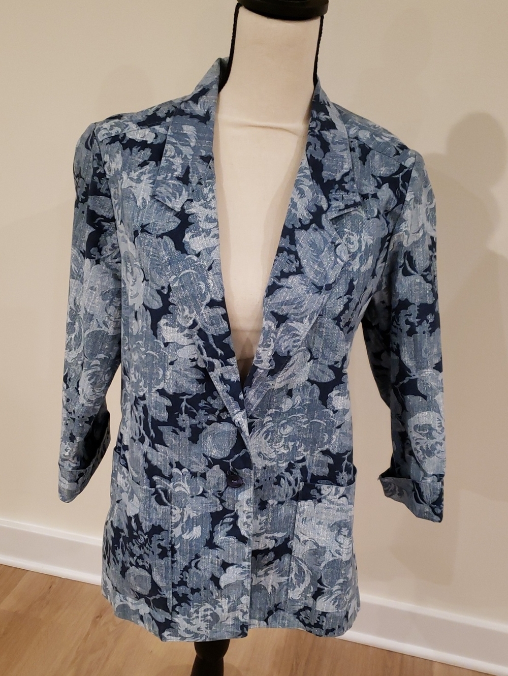 Alfred Dunner Vintage Floral Navy & Light Blue Women's Blazer USA